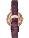Emporio Armani Meccanico Automatic Silver Dial Burgundy Leather Strap Watch For Women - AR60044