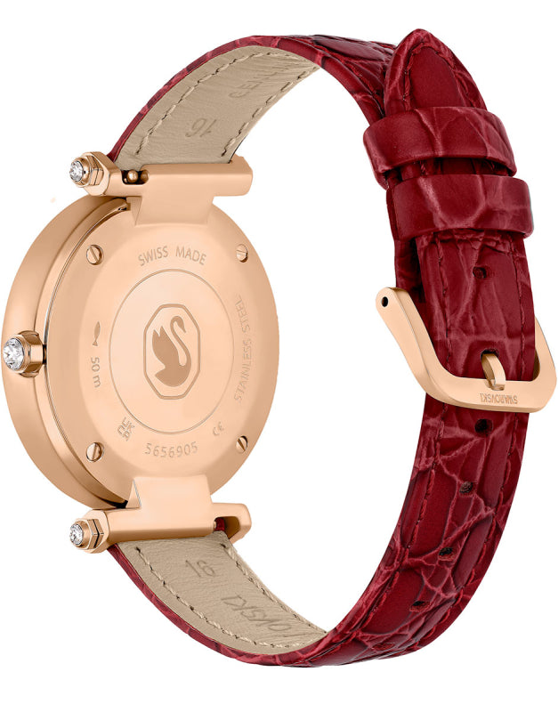 Swarovski Crystalline Wonder Silver Dial Red Leather Strap Watch for Women - 5656905