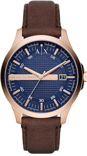Armani Exchange Hampton Chronograph Blue Dial Brown Leather Strap Watch For Men - AX2172