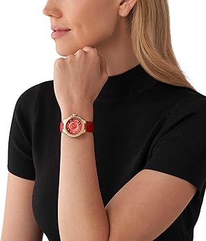 Michael Kors Camille Three-Hand Red Dial Red Leather Strap Watch for Women - MK4750