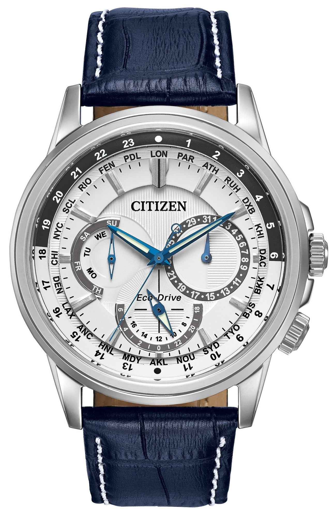 Citizen Eco Drive Calendrier White Dial Blue Leather Strap Watch For M