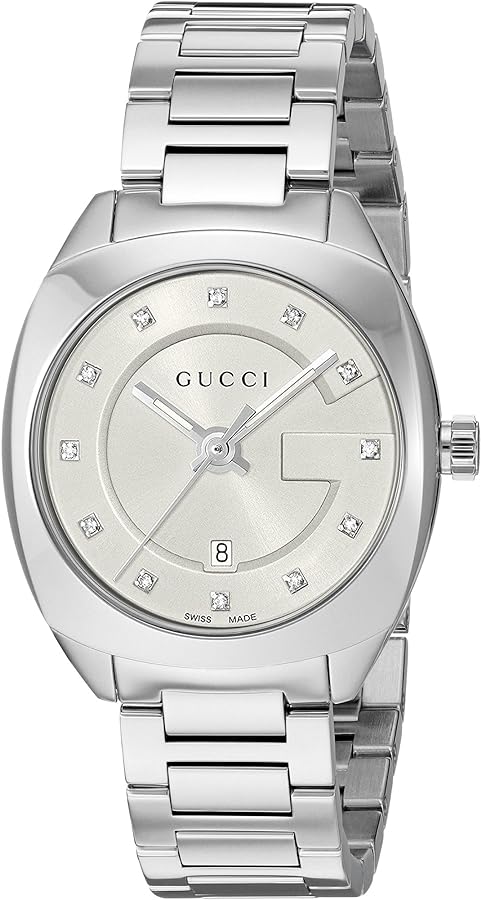 Gucci G Frame Quartz Diamonds Silver Dial Silver Steel Strap Watch For Women - YA142504