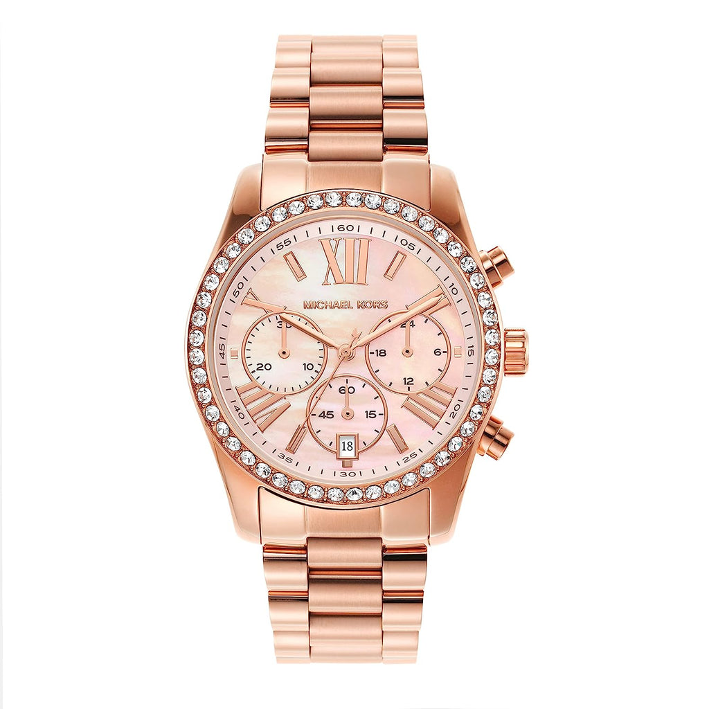 Michael Kors Lexington Chronograph Rose Gold Dial Rose Gold Steel Strap Watch for Women - MK7242
