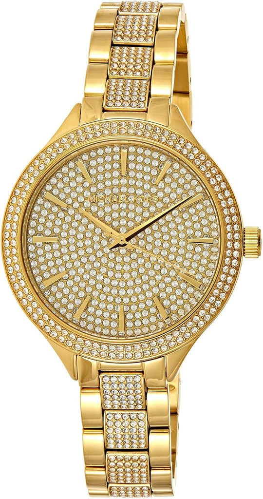 Michael Kors Slim Runway Crystals Gold Dial Gold Steel Strap Watch for Women - MK3632