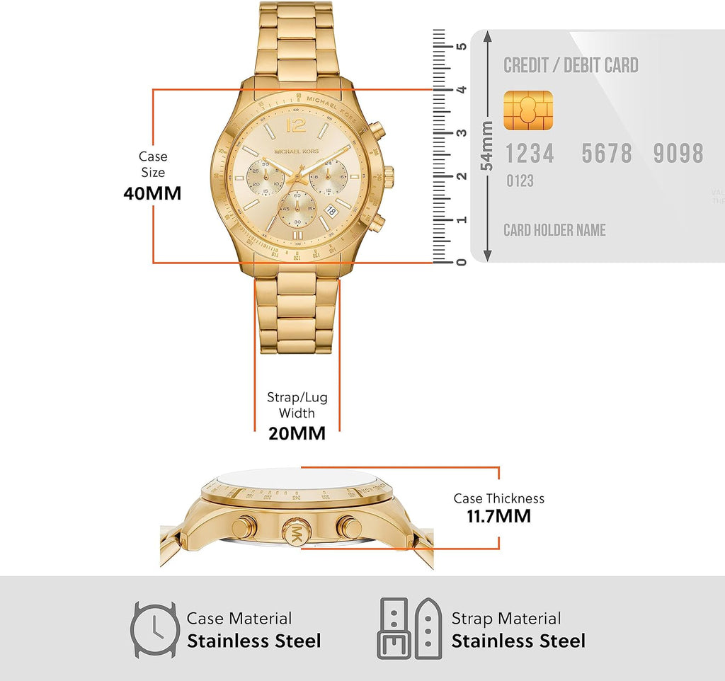 Michael Kors Berkley Chronograph Gold Dial Gold Steel Strap Watch For Women - MK7411