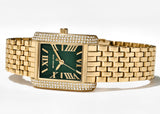 Michael Kors Emery Pave Analog Green Dial Gold Steel Strap Watch for Women - MK4742