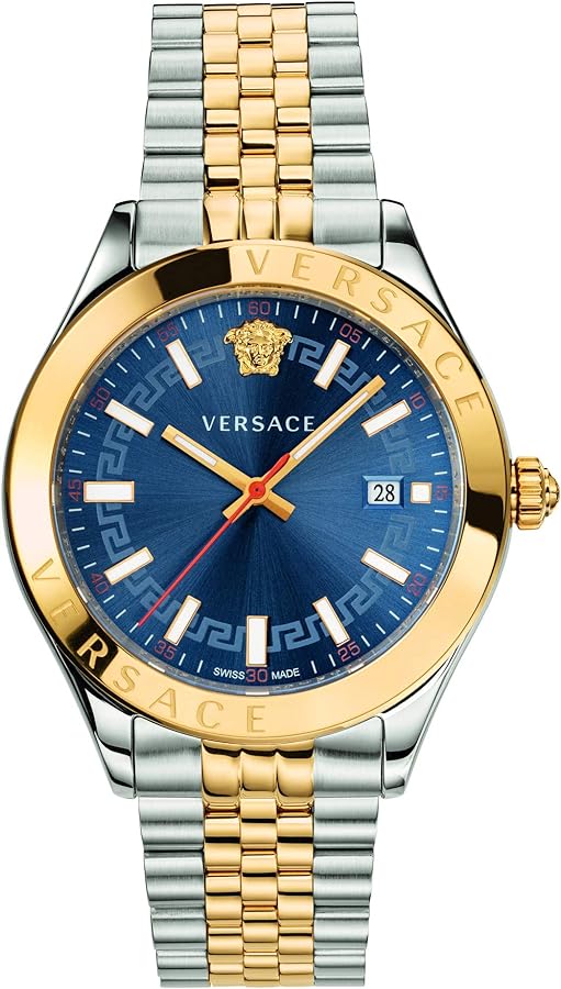 Versace Silver Bracelet Watch with Blue Dial and Gold Accents Versace Greca Logo Chrono Stainless Steel Bracelet Watch  main image 2
