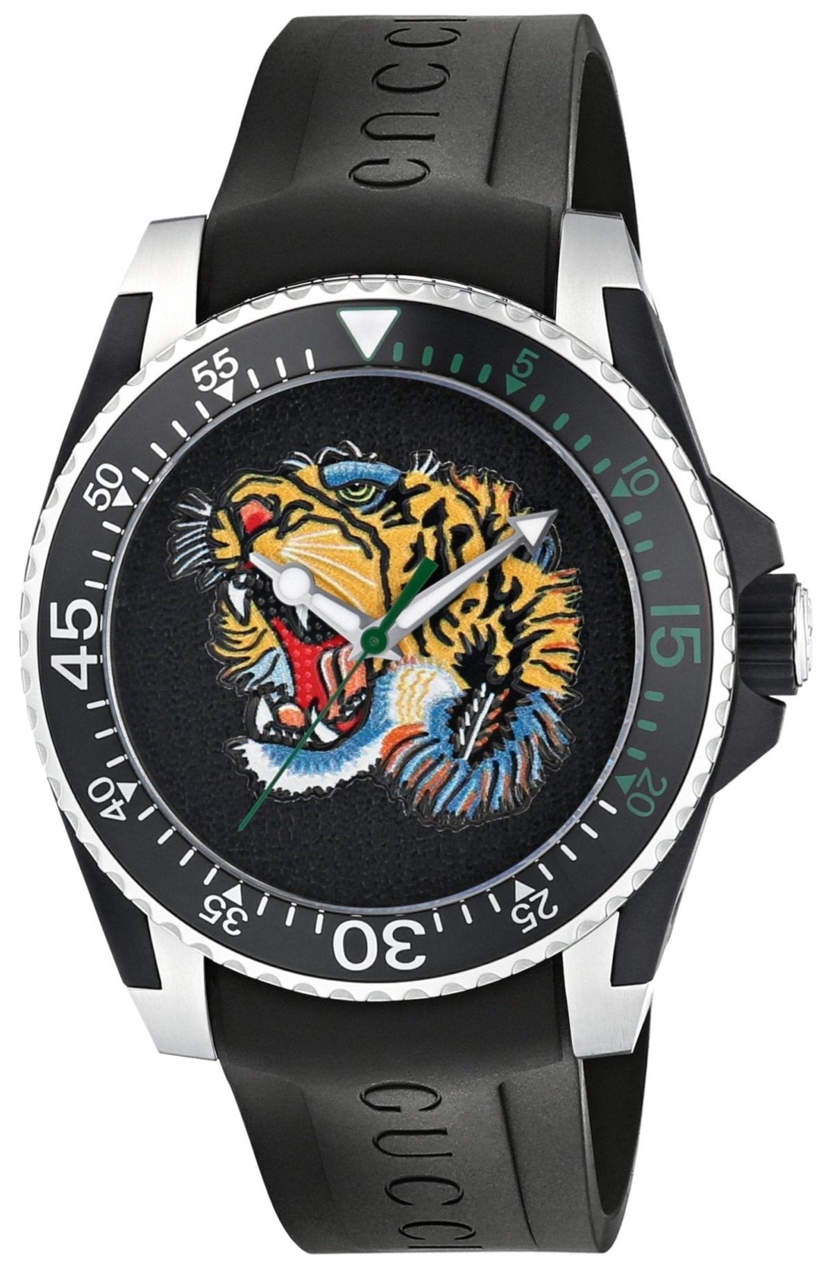 Gucci Dive Tiger Black Dial Black Rubber Strap Watch For Men - YA13631