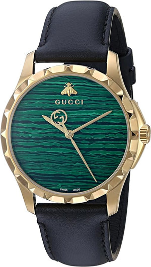 Gucci Le Marche Des Merveilles Quartz Green Dial Black Leather Strap Watch For Women - YA126463