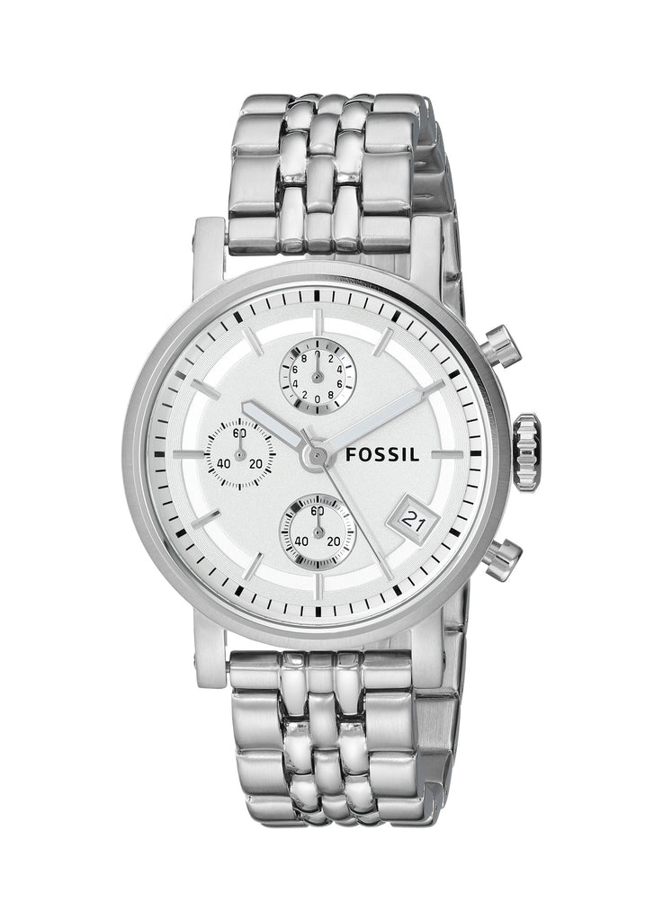 Fossil Boyfriend Chronograph Silver Dial Silver Steel Strap Watch for Women - ES2198