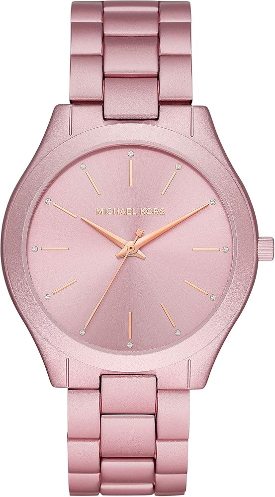 Michael Kors Slim Runway Pink Dial Pink Steel Strap Watch  display picture 2