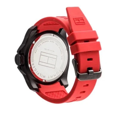 Tommy Hilfiger Windsurf Black Dial Red Rubber Strap Watch for Men - 1791112