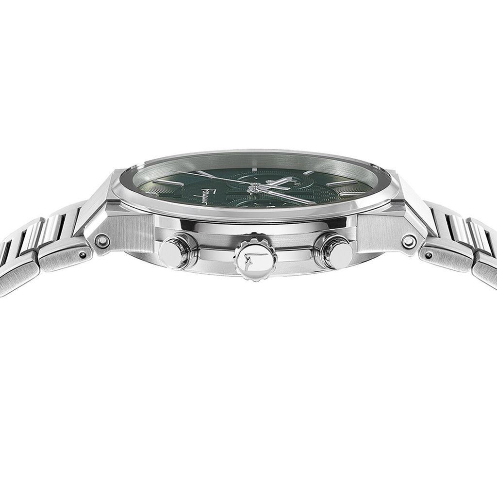 Salvatore Ferragamo Sapphire Chrono Green Dial Silver Steel Strap Watch for Men - SFME00421