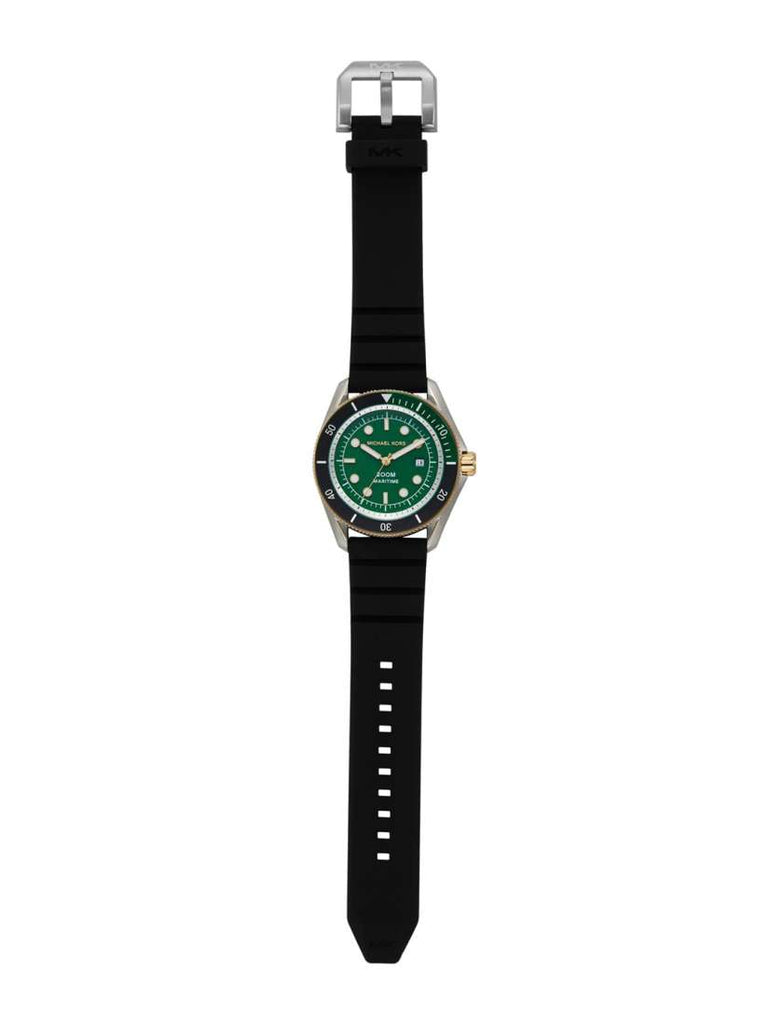 Michael Kors Maritime Analog Green Dial Black Silicone Strap Watch for Men - MK9158