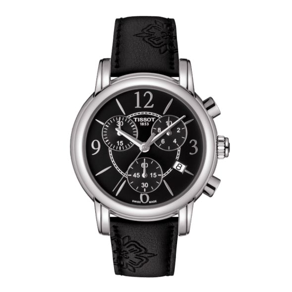 Tissot Dressport Chronograph Black Dial Black Leather Strap Watch for Women - T050.217.17.057.00