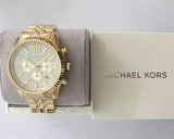 Michael Kors Lexington Chronograph Gold Dial Gold Steel Strap Watch For Men - MK8579