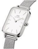 Daniel Wellington Quadro Sterling White Dial Silver Mesh Strap Watch For Women - DW00100438