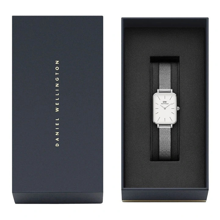 Daniel Wellington Quadro Sterling White Dial Silver Mesh Strap Watch For Women - DW00100438