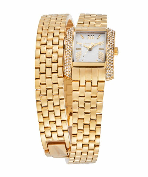 Michael Kors Emery Pave Double Wrap White Dial Gold Steel Strap Watch for Women - MK4833