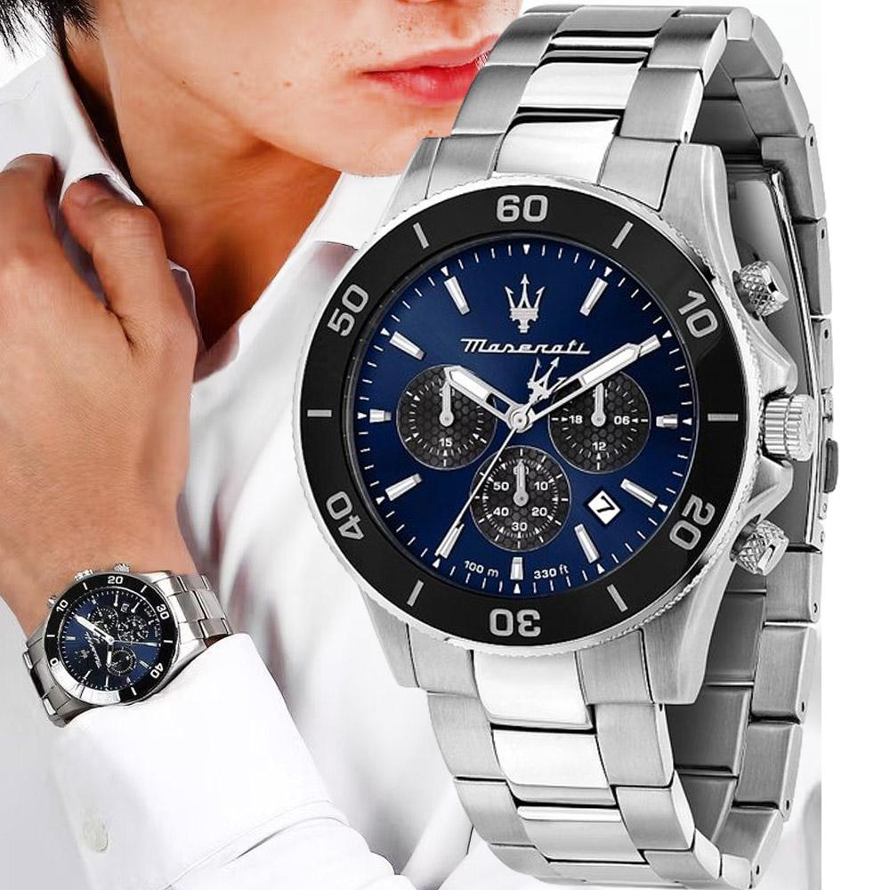 Maserati Competizione Chronograph Blue Dial Silver Steel Strap Watch For Men - R8873600009