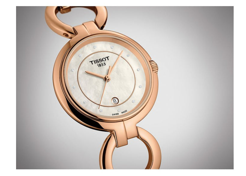 Tissot T Lady Flamingo Mother of Pearl Dial Rose Gold Steel Strap Watch for Women - T094.210.33.116.01