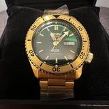 Seiko 5 Sports HUF Limited Edition Green Dial Gold Steel Strap Watch For Men - SRPJ20
