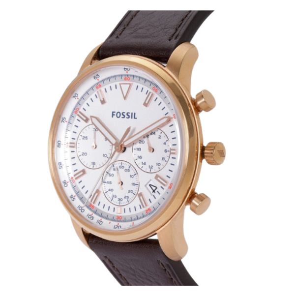 Fossil Goodwin Chronograph White Dial Brown Leather Strap Watch for Men - FS5415