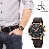 Calvin Klein City Chronograph Grey Dial Brown Leather Strap Watch for Men - K2G276G3