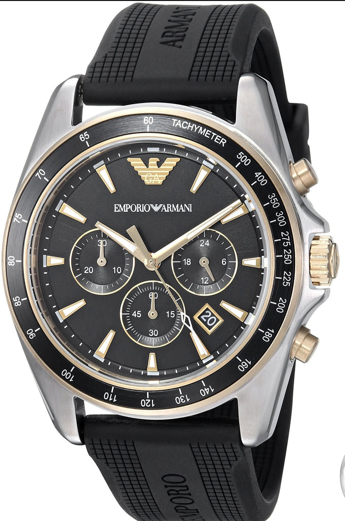 Emporio Armani Sigma Chronograph lack Dial Black Rubber Strap Watch For Men - AR80003