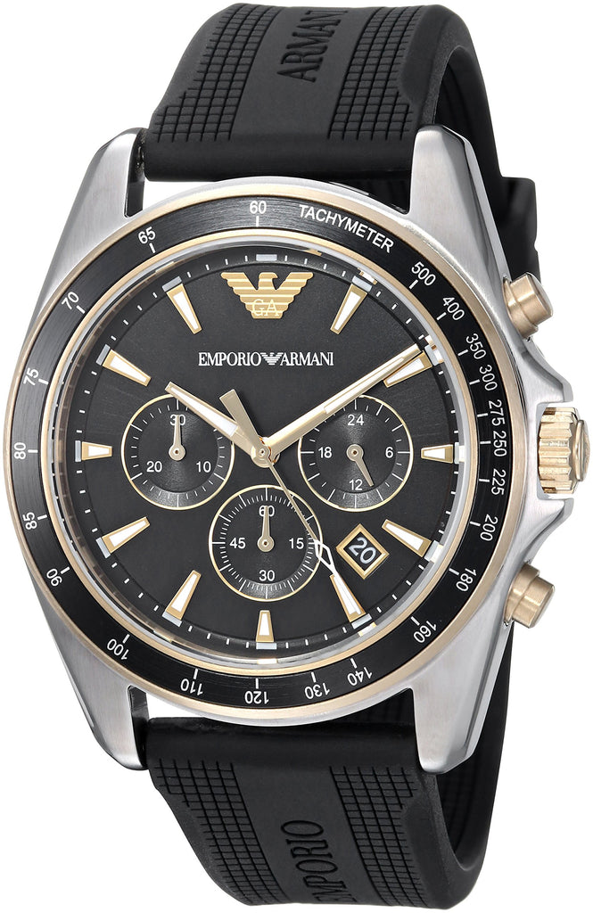 Emporio Armani Sigma Chronograph lack Dial Black Rubber Strap Watch For Men - AR80003