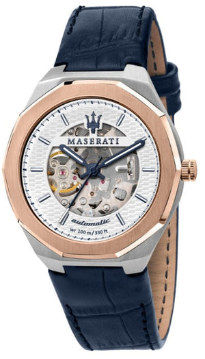 Maserati Stile Automatic Limited Edition White Dial Blue Leather Strap Watch For Men - R8821142001