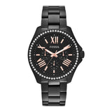 Fossil Cecile Multi Function Crystals Black Dial Black Steel Strap Watch for Women - AM4522