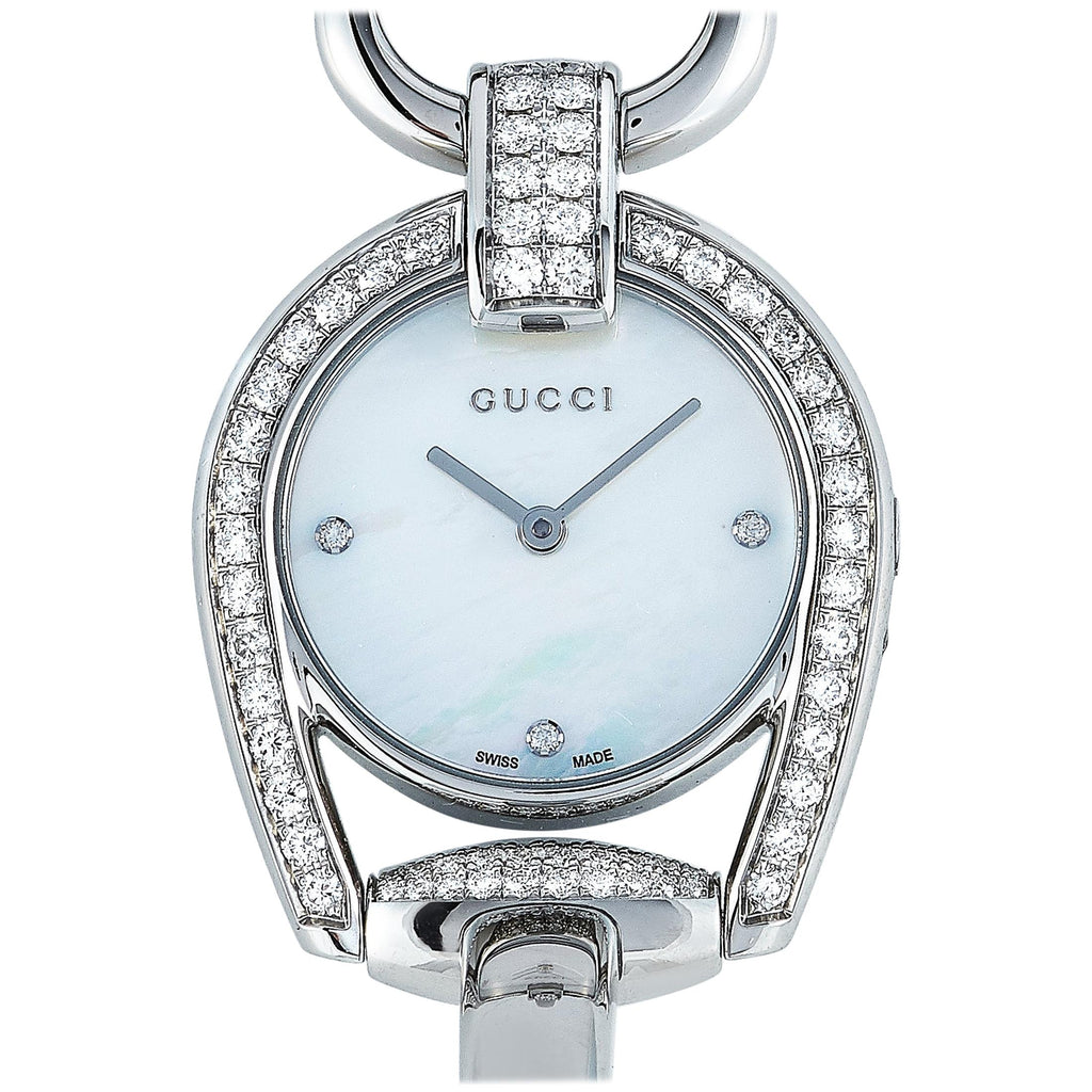 Gucci Horsebit Collection Diamonds Mother of Pearl Dial Silver Steel Strap Watch For Women - YA139505