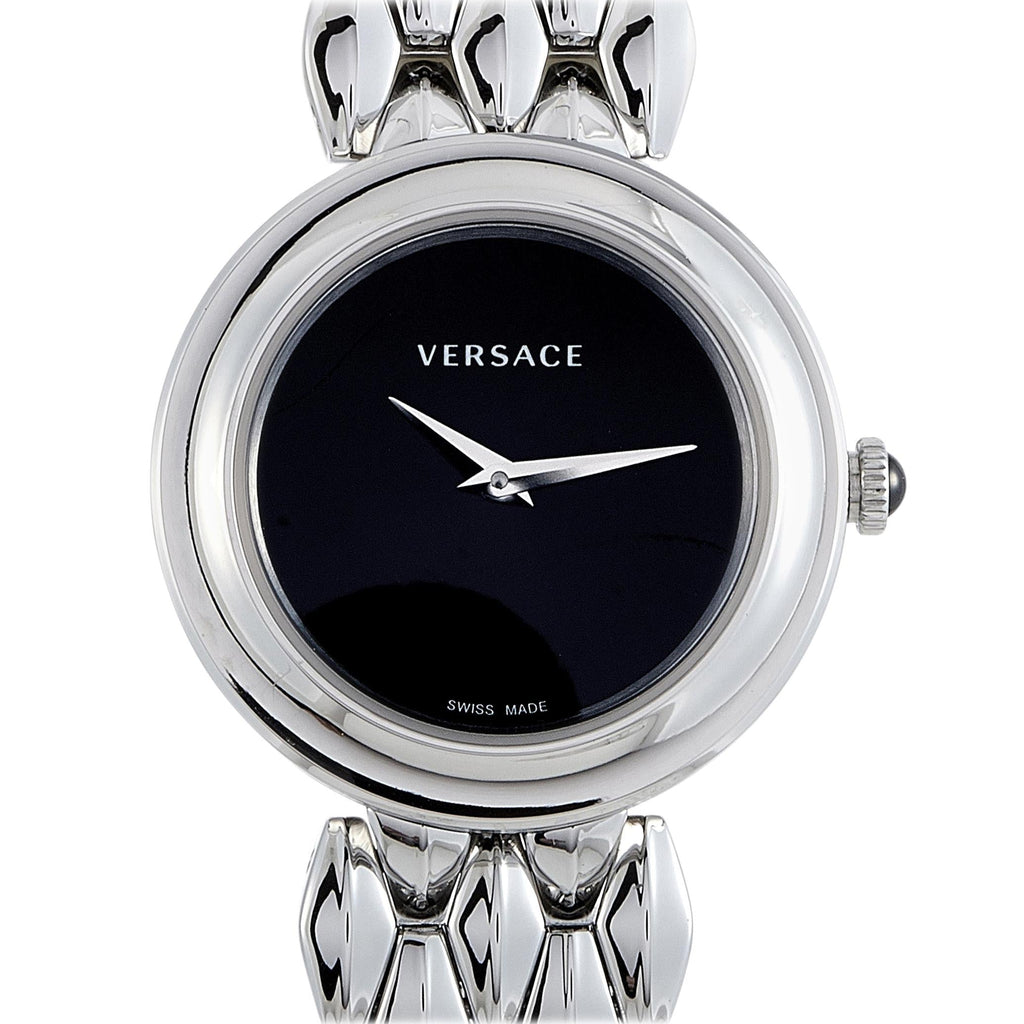 Versace V-Flare Quartz Black Dial Silver Steel Strap Watch for Women - VEBN00618