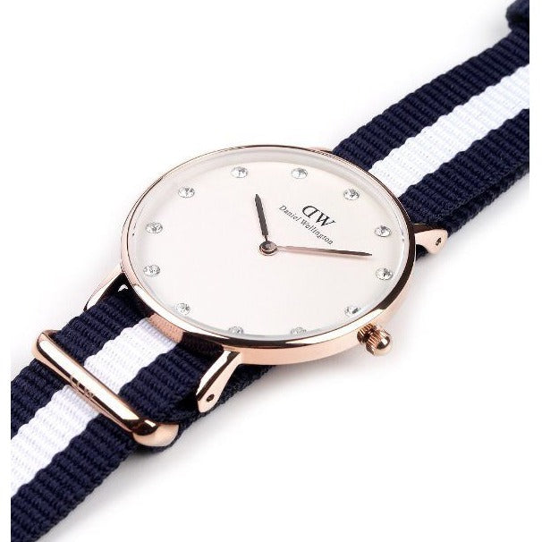 Daniel Wellington Classy Glasgow White Dial Two Tone Nylon Strap Watch For Women - DW00100078