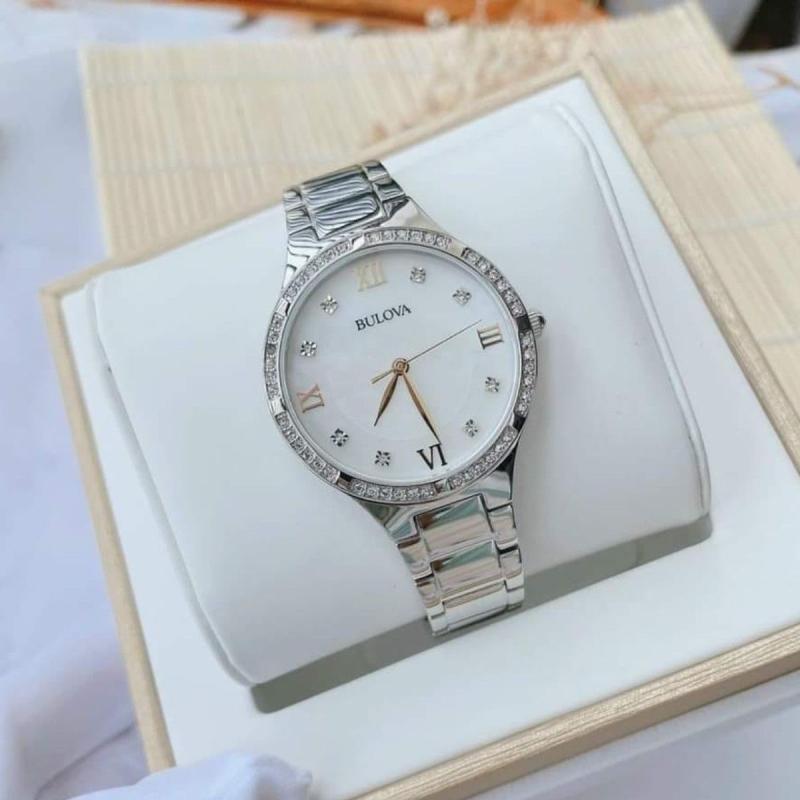 Bulova Crystal Collection Mother of Pearl Dial Silver Steel Strap Watch for Women - 96L263