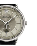 Versace V-Circle Black Manifesto Courage Quartz Silver Dial Black Leather Strap Watch for Men - VBQ080017