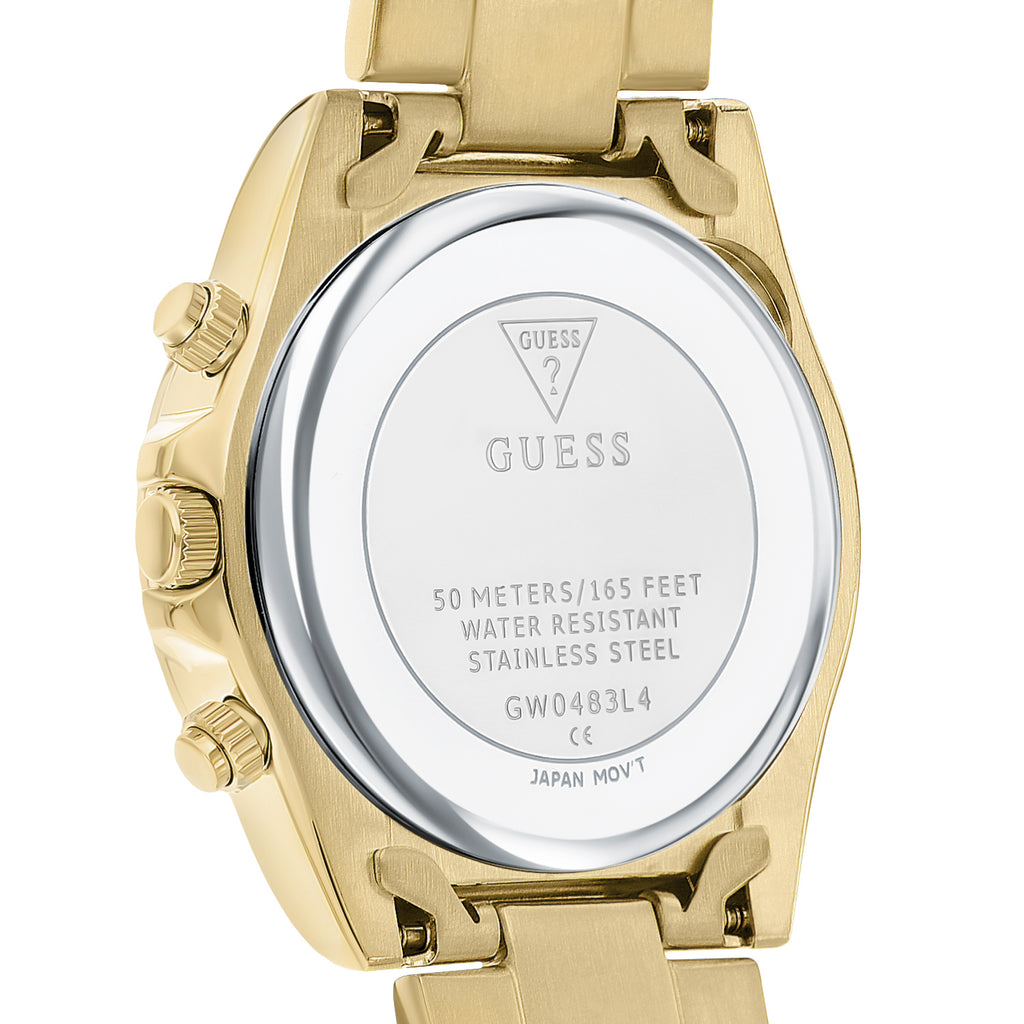 Guess Confetti Chronograph Rainbow Dial Gold Steel Strap Watch For Women - GW0483L4