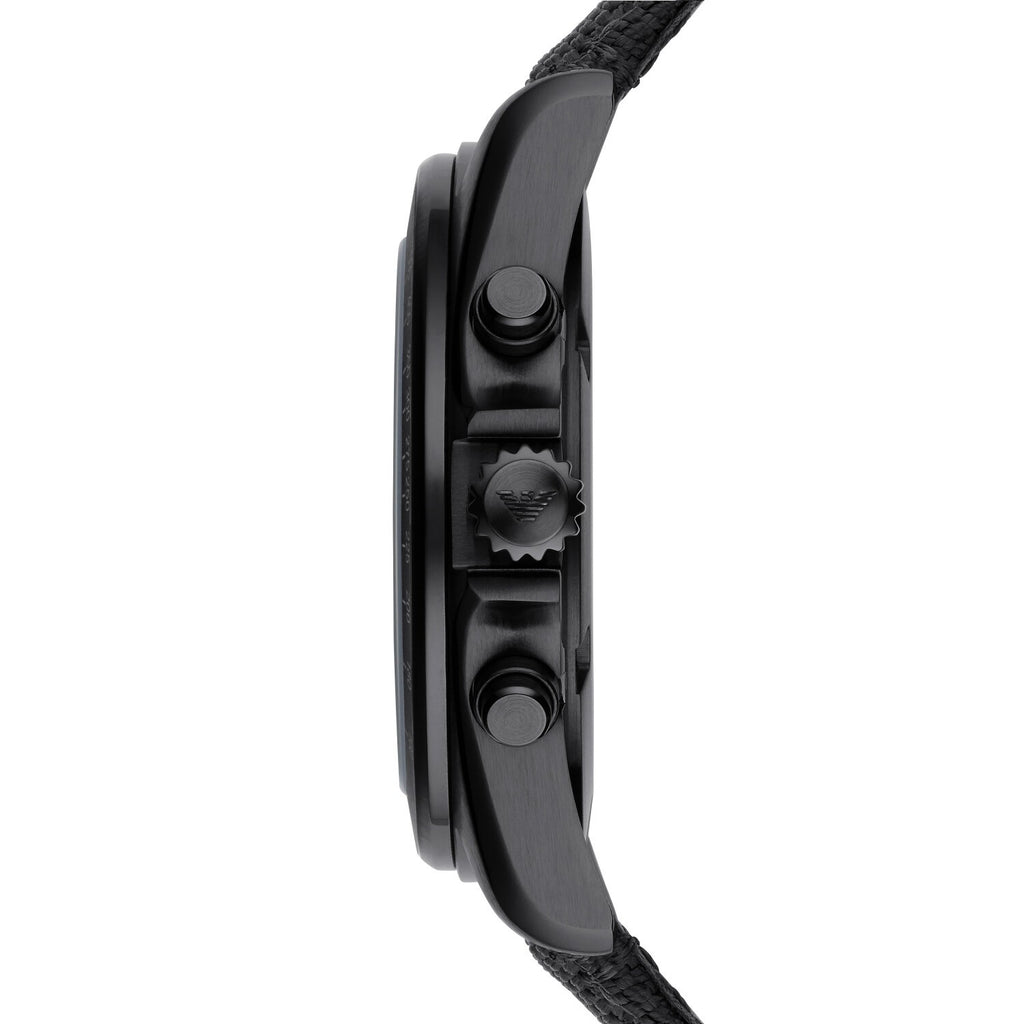 Emporio Armani Sigma Chronograph Black Dial Black Leather Strap Watch For Men - AR6131