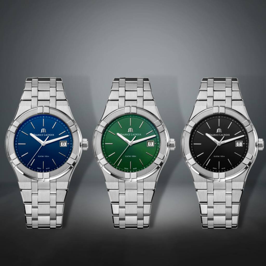 Maurice Lacroix Aikon Date Quartz Green Dial Silver Steel Strap Watch for Men - AI1108-SS002-630-1