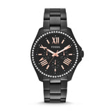 Fossil Cecile Multi Function Crystals Black Dial Black Steel Strap Watch for Women - AM4522