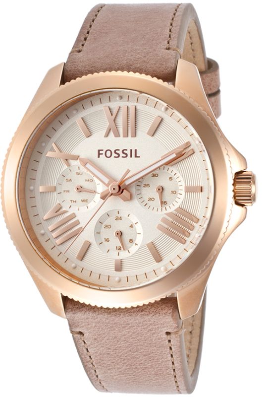 Fossil Cecile White Dial Beige Leather Strap Watch for Women - AM4532