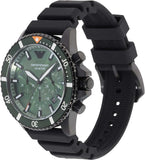 Emporio Armani Diver Chronograph Quartz Green Dial Black Silicon Strap Watch For Men - AR11463