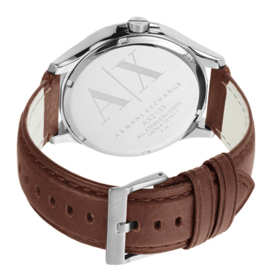 Armani Exchange Hampton Chronograph White Dial Brown Leather Strap Watch For Men - AX2187