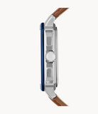Fossil Inscription Multifunction Silver Dial Brown Leather Strap Watch for Men - BQ2658