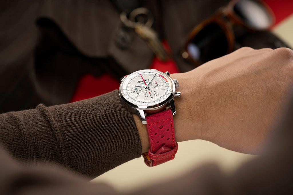 Breitling Top Time B01 Ford Thunderbird White Dial Red Leather Strap Watch for Men - AB01766A1A1X1