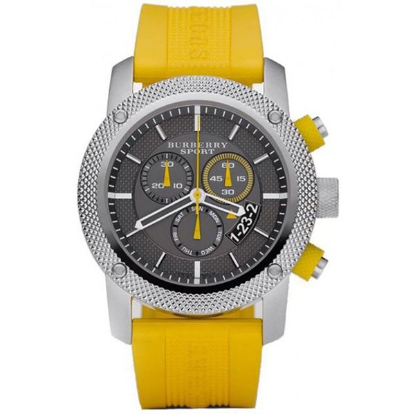 Burberry Sport Chronograph Grey Dial Yellow Rubber Strap Watch for Men