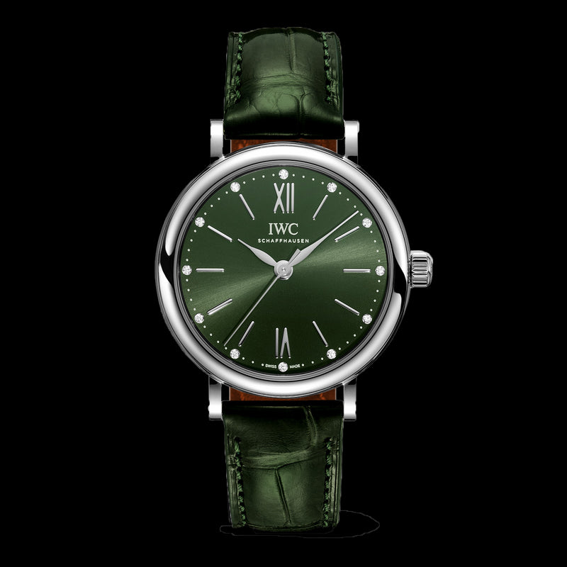 IWC Portofino Automatic Green Dial Green Leather Strap Watch for Women - IW357405