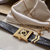 Versace VD-25 Diamonds Black Dial Black Leather Strap Watch for Women - VQF020015