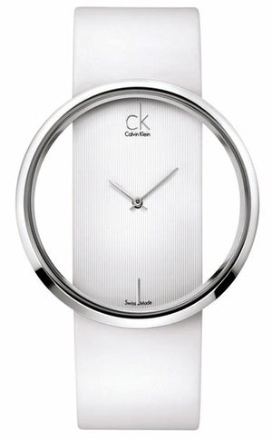 Calvin Klein Glam Transparent Dial White Leather Strap Watch for Women - K9423101